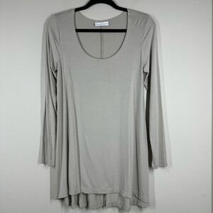 Bryn Walker Tunic Top Long Sleeves Knit Stretch Modal Spandex Gray/Cream Small